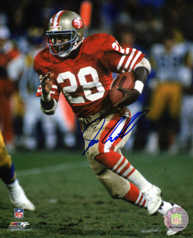 Joe Cribbs Autographed San Francisco 49ers Red Jersey Action 8x10 Photo-Powers Sports Memorabilia