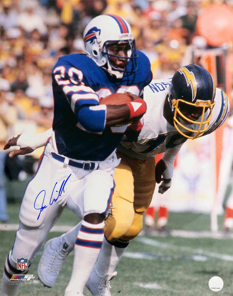 Joe Cribbs Autographed Buffalo Bills Blue Jersey Running With Football 16x20 Photo-Powers Sports Memorabilia