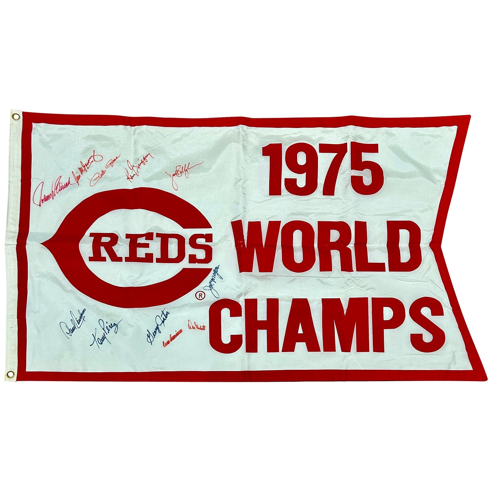 Autographed 1975 World Champions Cincinnati Reds Multi Flag Flown at the Stadium - JSA-Powers Sports Memorabilia