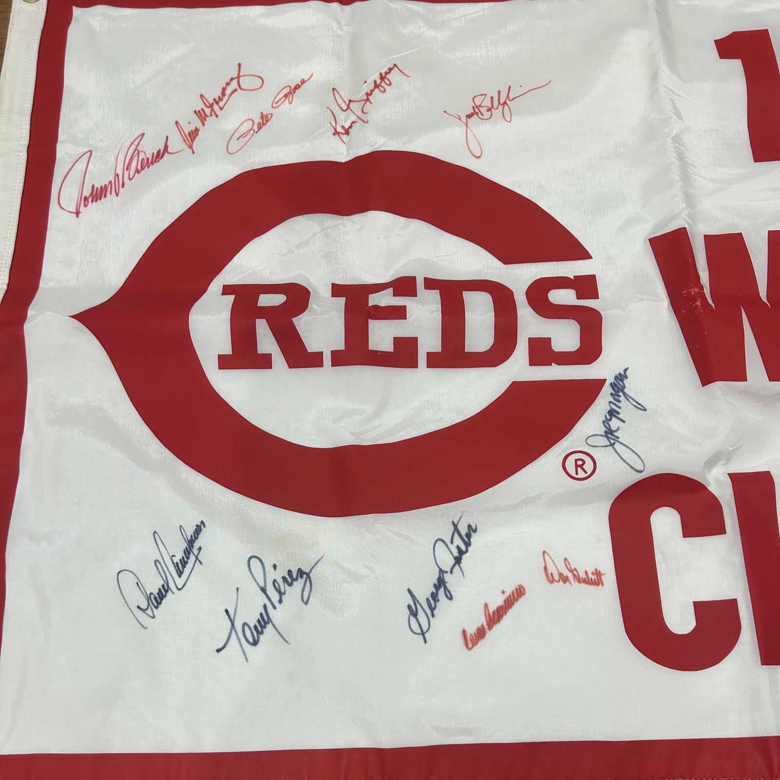 Autographed 1975 World Champions Cincinnati Reds Multi Flag Flown at the Stadium - JSA-Powers Sports Memorabilia