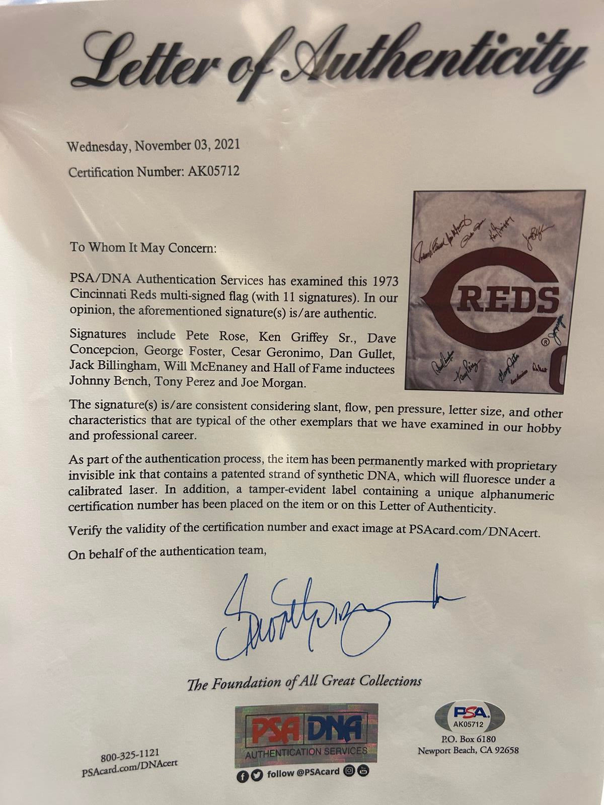 Autographed 1975 World Champions Cincinnati Reds Multi Flag Flown at the Stadium - JSA-Powers Sports Memorabilia