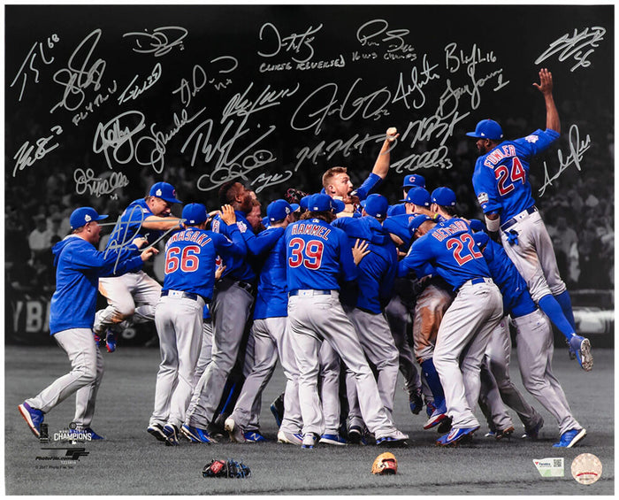 2016 Chicago Cubs Team Autographed Chicago Cubs 2016 World Series Celebration Spotlight 16x20 Photo (25 Sigs)