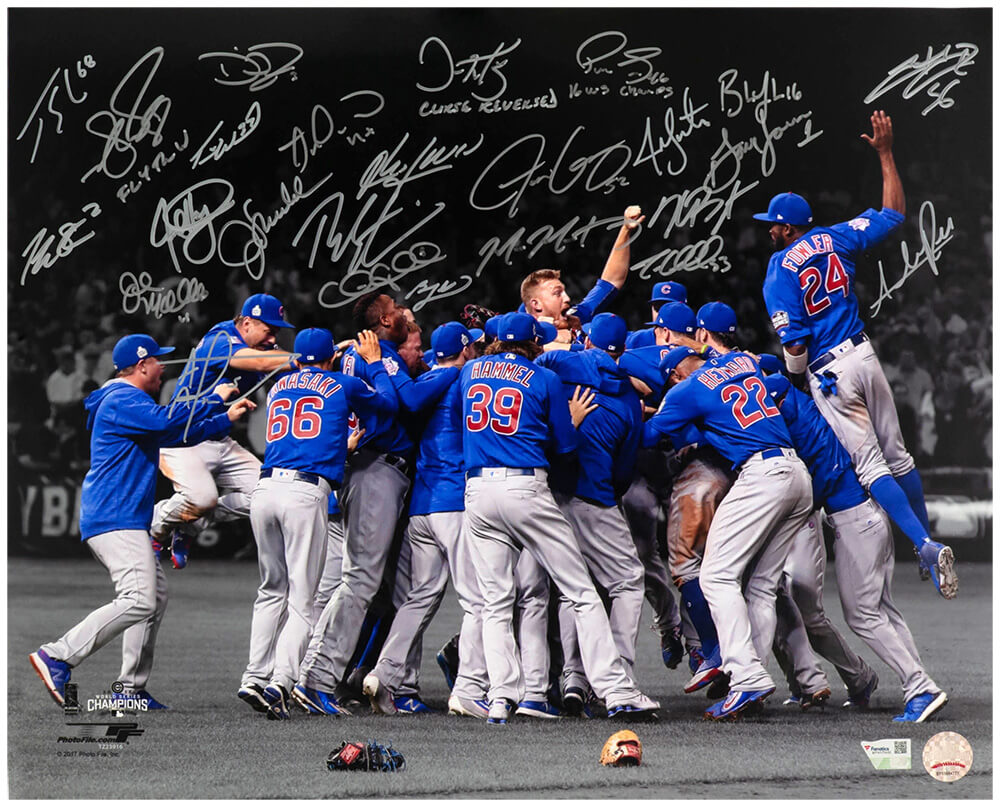 2016 Chicago Cubs Team Autographed Chicago Cubs 2016 World Series Celebration Spotlight 16x20 Photo (25 Sigs)-Powers Sports Memorabilia
