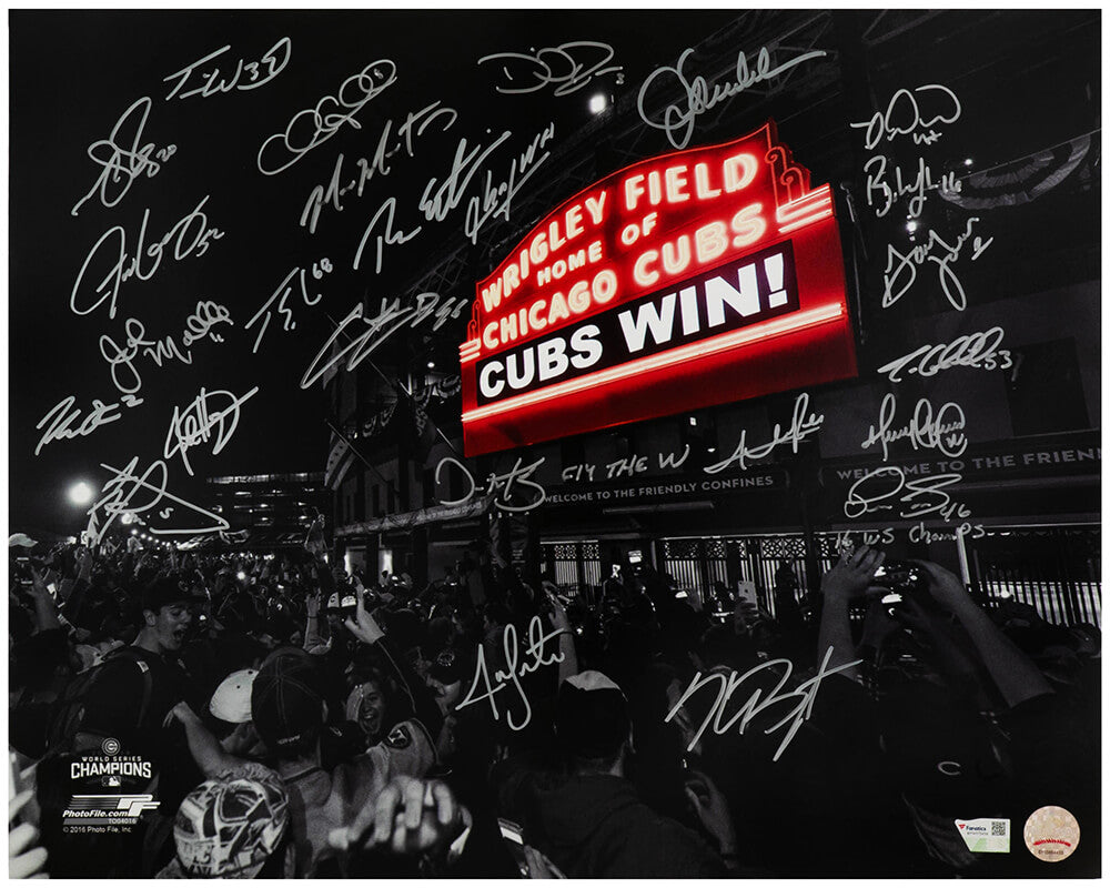 2016 Chicago Cubs Team Autographed 2016 World Series Wrigley Field Marquee-Powers Sports Memorabilia