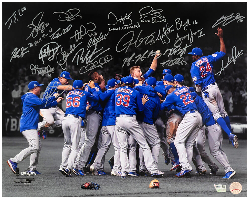 2016 Chicago Cubs Team Autographed Chicago Cubs 2016 World Series Celebration Spotlight 16x20 Photo (24 Sigs)-Powers Sports Memorabilia