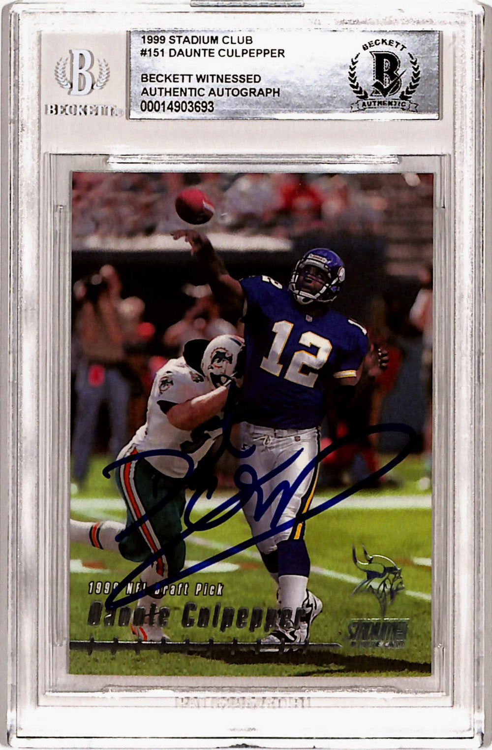 Daunte Culpepper Minnesota Vikings Signed Card - 1999 Upper Deck #151 Rookie Beckett Slab Beckett-Powers Sports Memorabilia