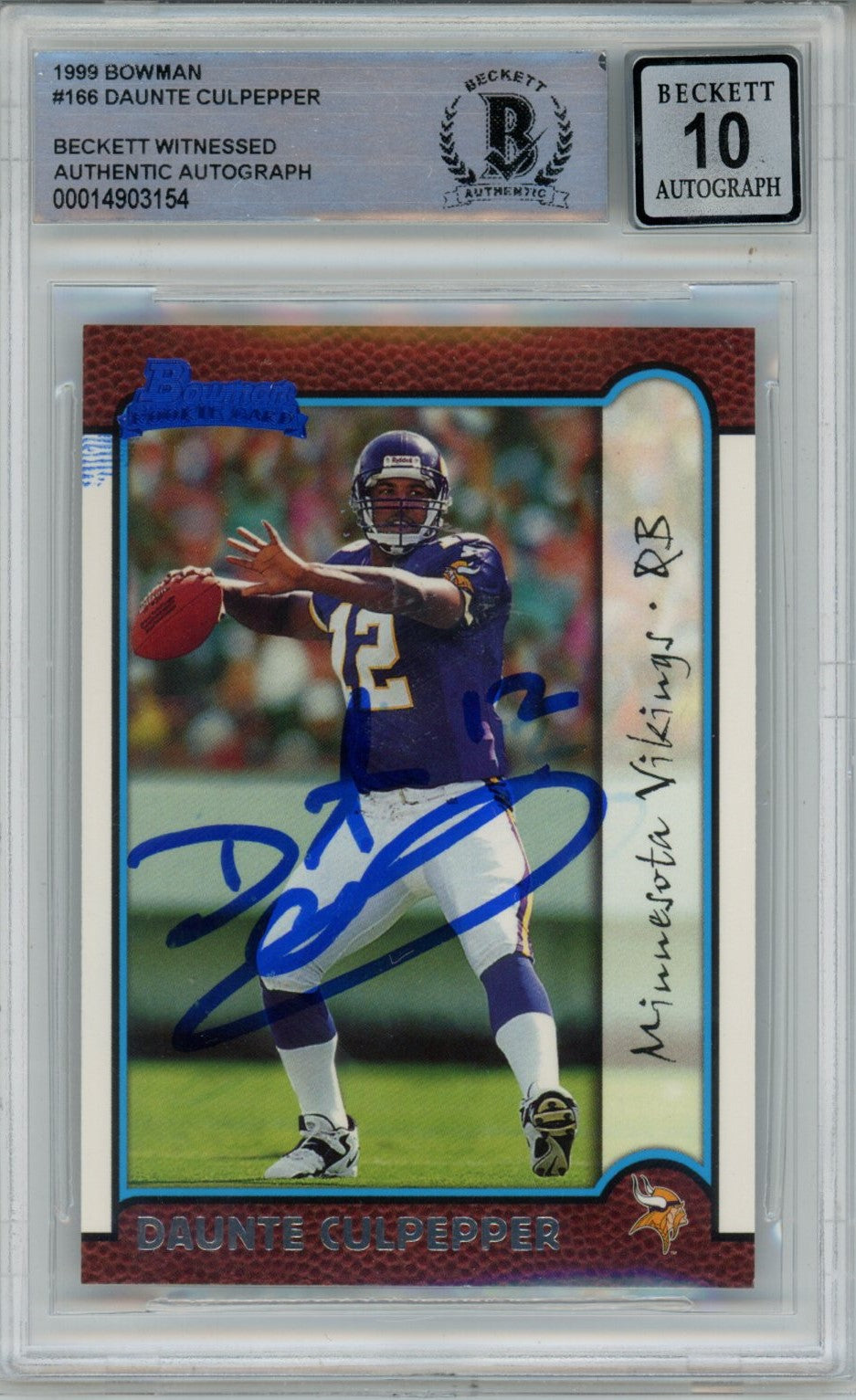 Daunte Culpepper Minnesota Vikings Signed Card - Vikings 1999 Bowman #166 Auto 10 Beckett-Powers Sports Memorabilia