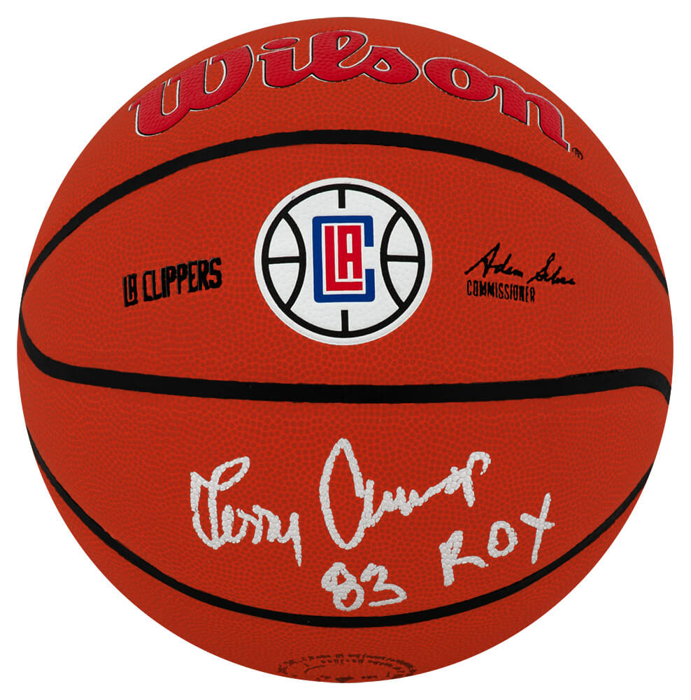Terry Cummings Autographed Los Angeles Clippers Logo Wilson NBA Basketball with 83 ROY-Powers Sports Memorabilia