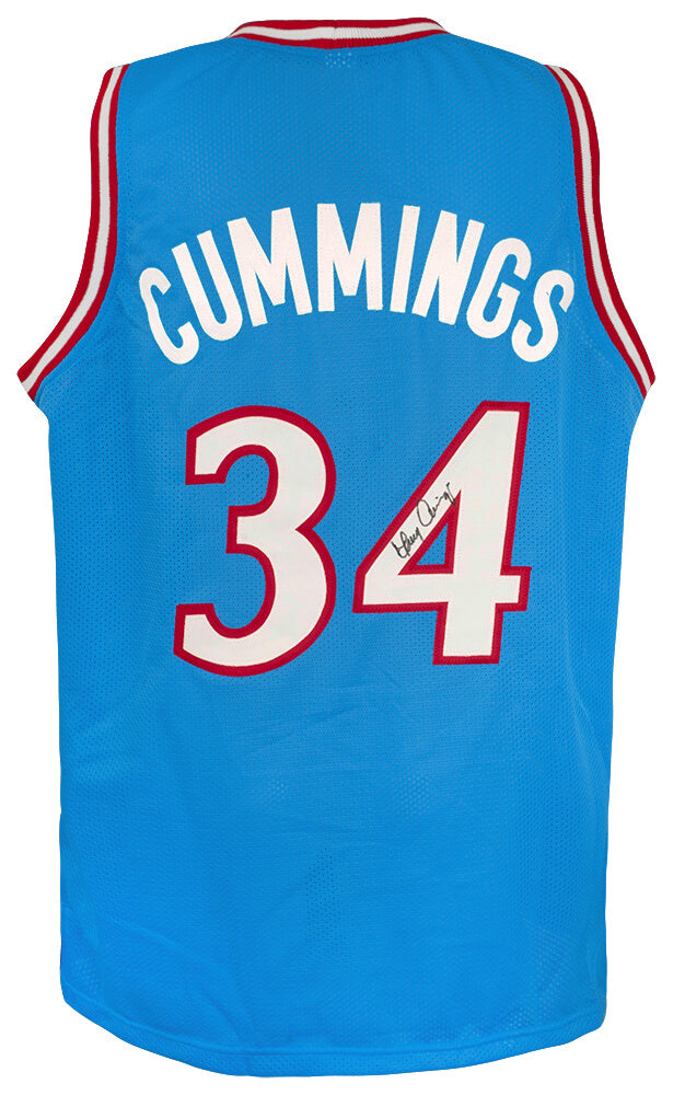 Terry Cummings Autographed Blue Throwback Custom Basketball Jersey-Powers Sports Memorabilia