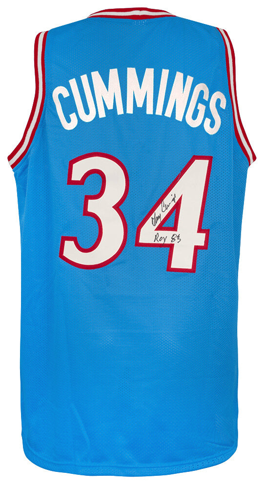 Terry Cummings Autographed Blue Throwback Custom Basketball Jersey with 83 ROY-Powers Sports Memorabilia