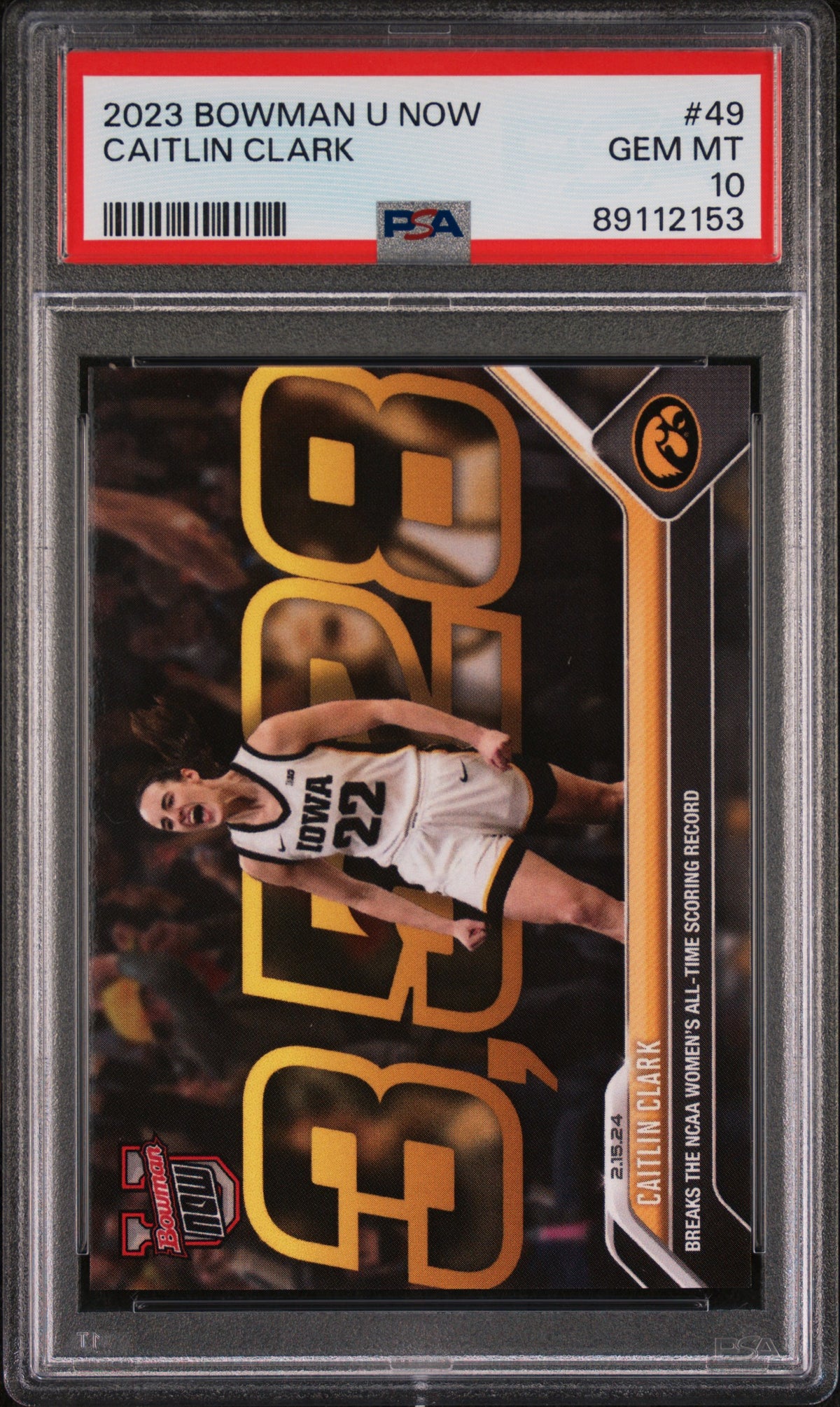 Caitlin Clark 2023 Bowman U Now Breaks Scoring Record Rookie Card #49 PSA 10-Powers Sports Memorabilia
