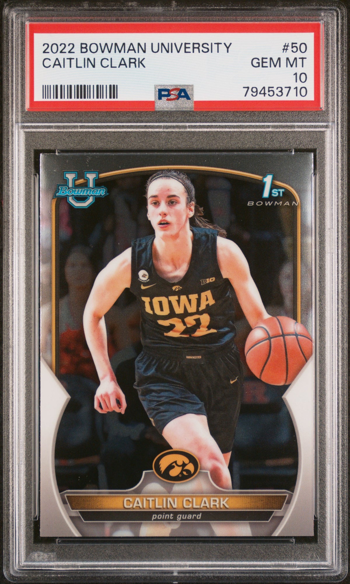 Caitlin Clark 2022 Bowman University Basketball Rookie Card #50 Graded PSA 10-Powers Sports Memorabilia