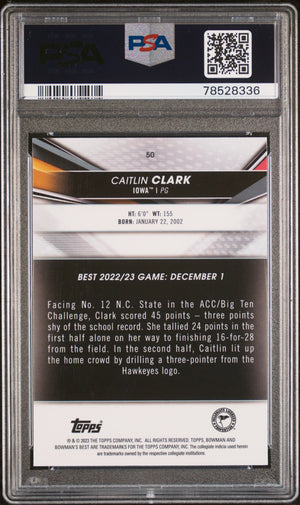 Caitlin Clark 2022 Bowman University Best Rookie Card #50 Graded PSA 10-Powers Sports Memorabilia