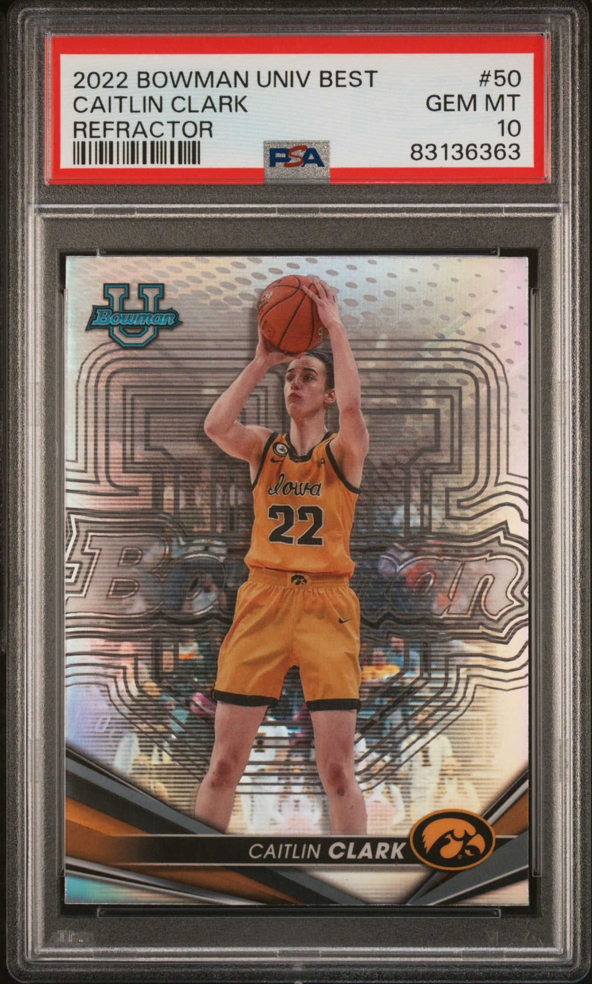 Caitlin Clark 2022 Bowman University Best Refractor Rookie Card #50 PSA 10-Powers Sports Memorabilia