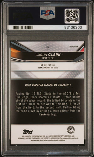 Caitlin Clark 2022 Bowman University Best Refractor Rookie Card #50 PSA 10-Powers Sports Memorabilia