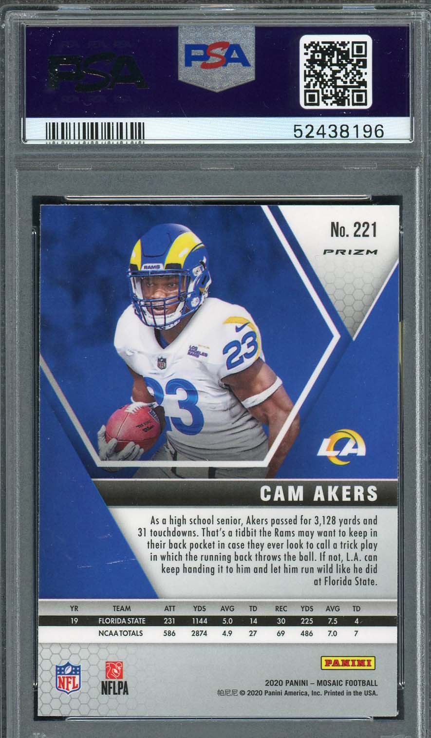 Cam Akers 2020 Panini Mosaic Reactive Green Rookie Card #221 PSA 9-Powers Sports Memorabilia