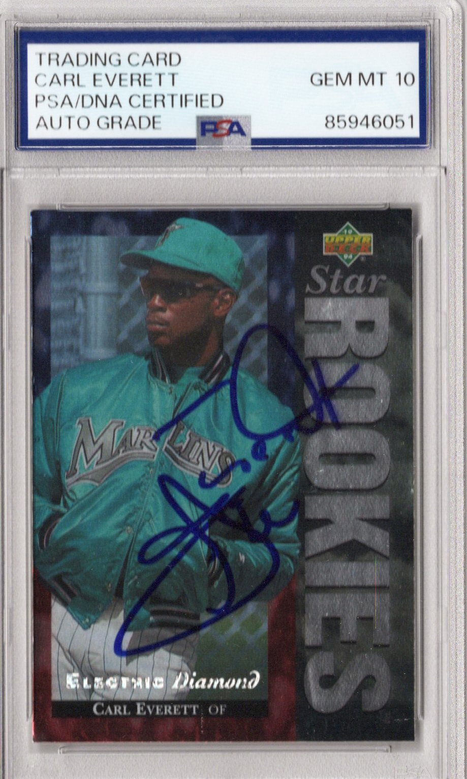 Carl Everett Signed Florida Marlins 1994 Upper Deck #11 Rookie Card PSA AUTO GRADE GEM MT 10-Powers Sports Memorabilia