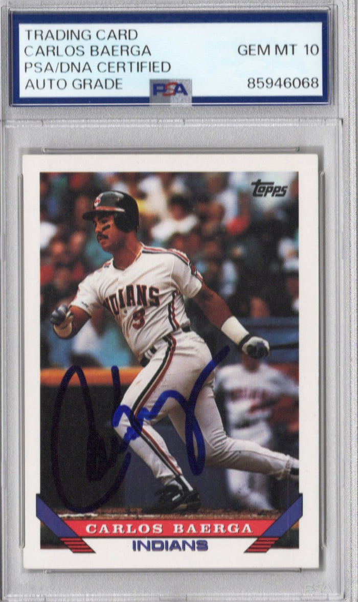 Carlos Baerga Signed Cleveland Indians 1993 Topps #221 Card PSA AUTO GRADE GEM MT 10-Powers Sports Memorabilia