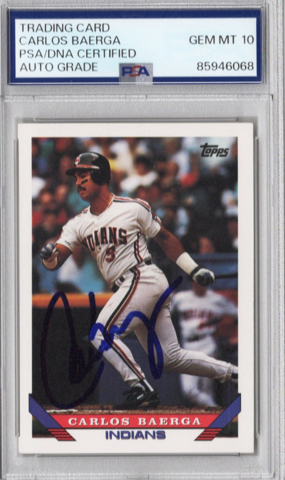 Carlos Baerga Signed Cleveland Indians 1993 Topps #221 Card PSA AUTO GRADE GEM MT 10-Powers Sports Memorabilia