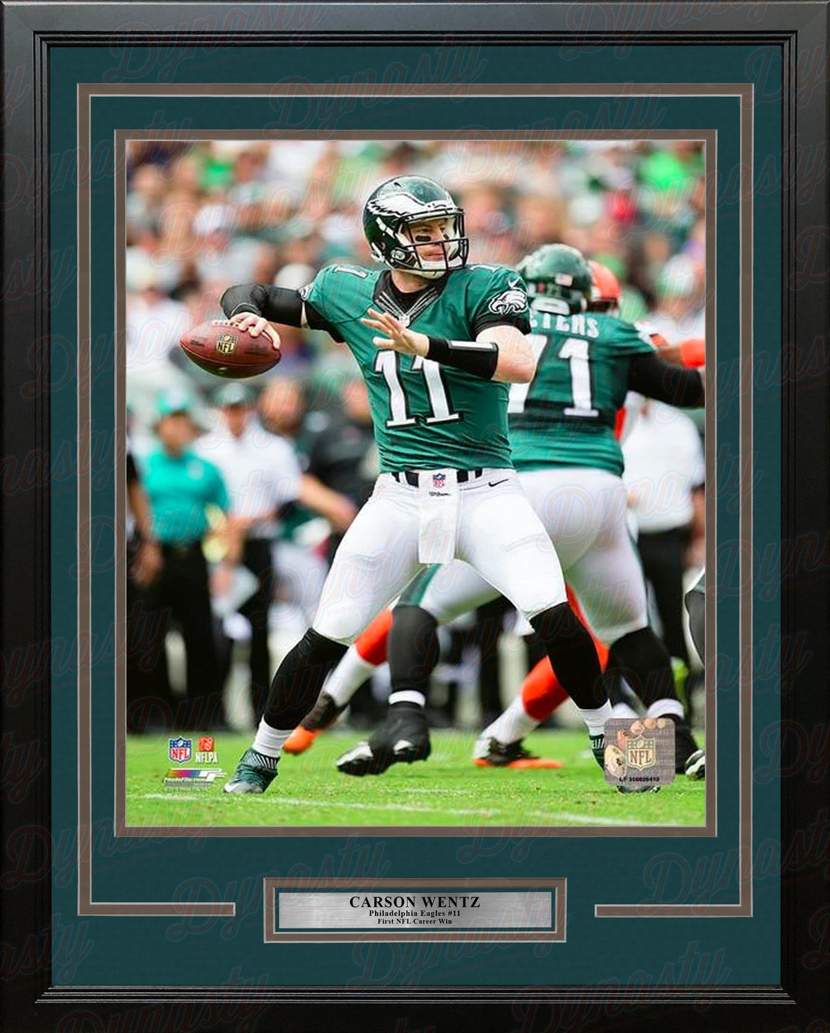 Carson Wentz First Career Win Philadelphia Eagles 16" x 20" Framed Football Display Photo-Powers Sports Memorabilia