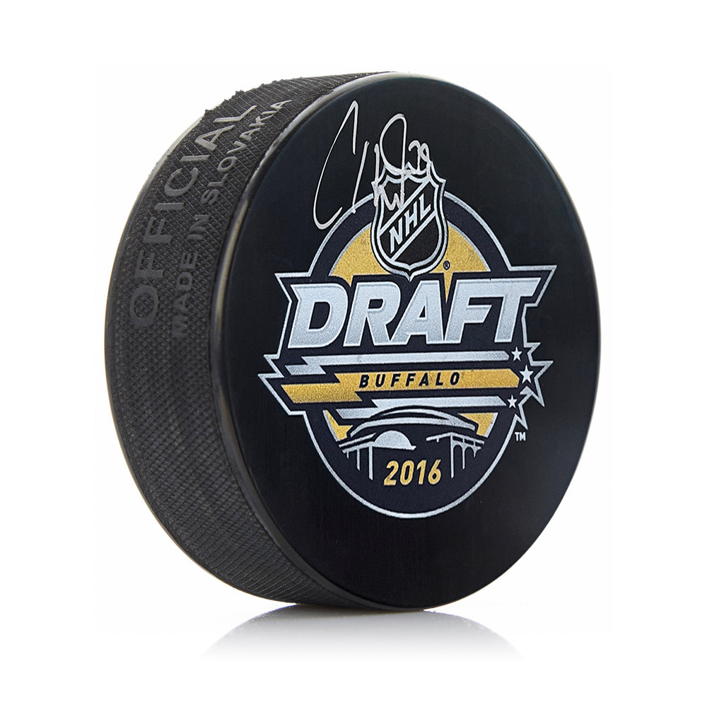 Carter Hart Vegas Golden Knights Signed 2016 NHL Hockey Draft Logo Puck-Powers Sports Memorabilia