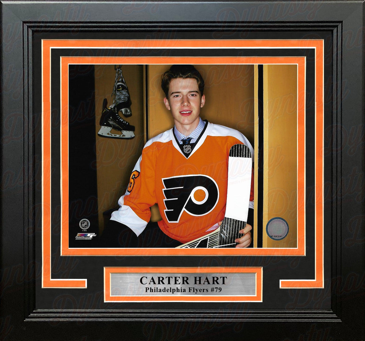 Carter Hart Philadelphia Flyers Locker Room 11" x 14" Framed Hockey Display Photo-Powers Sports Memorabilia
