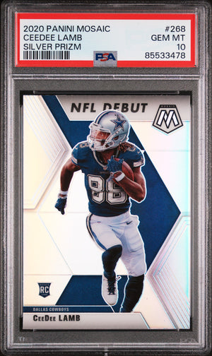 CeeDee Lamb 2020 Panini Mosaic Silver Prizm Rookie Card #268 Graded PSA 10-Powers Sports Memorabilia