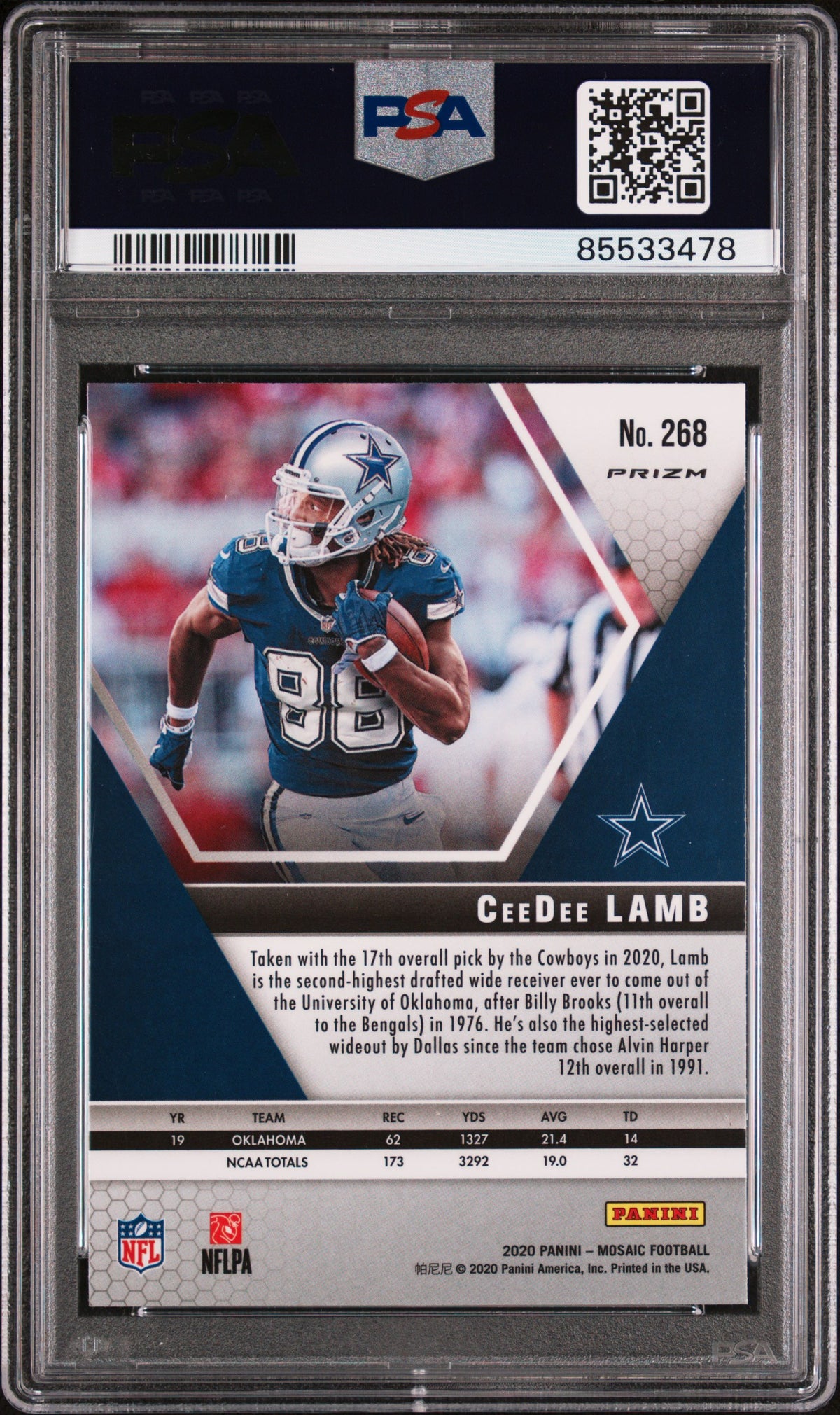 CeeDee Lamb 2020 Panini Mosaic Silver Prizm Rookie Card #268 Graded PSA 10-Powers Sports Memorabilia