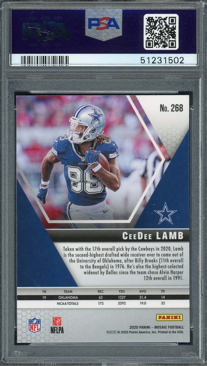 Ceedee Lamb 2020 Panini Mosaic Football Rookie Card RC #268 PSA 10-Powers Sports Memorabilia