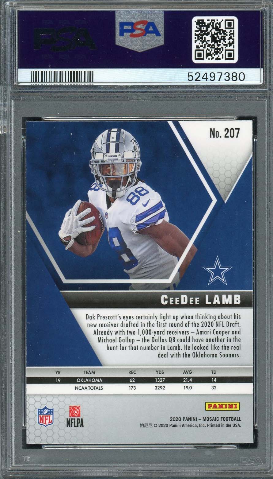 Ceedee Lamb 2020 Panini Mosaic Football Rookie Card #207 PSA 9-Powers Sports Memorabilia