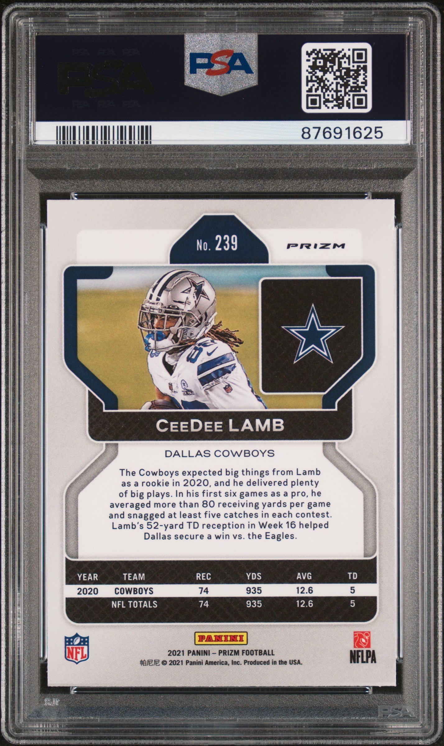 CeeDee Lamb 2021 Panini Prizm Red White Blue Football Card #239 Graded PSA 9-Powers Sports Memorabilia