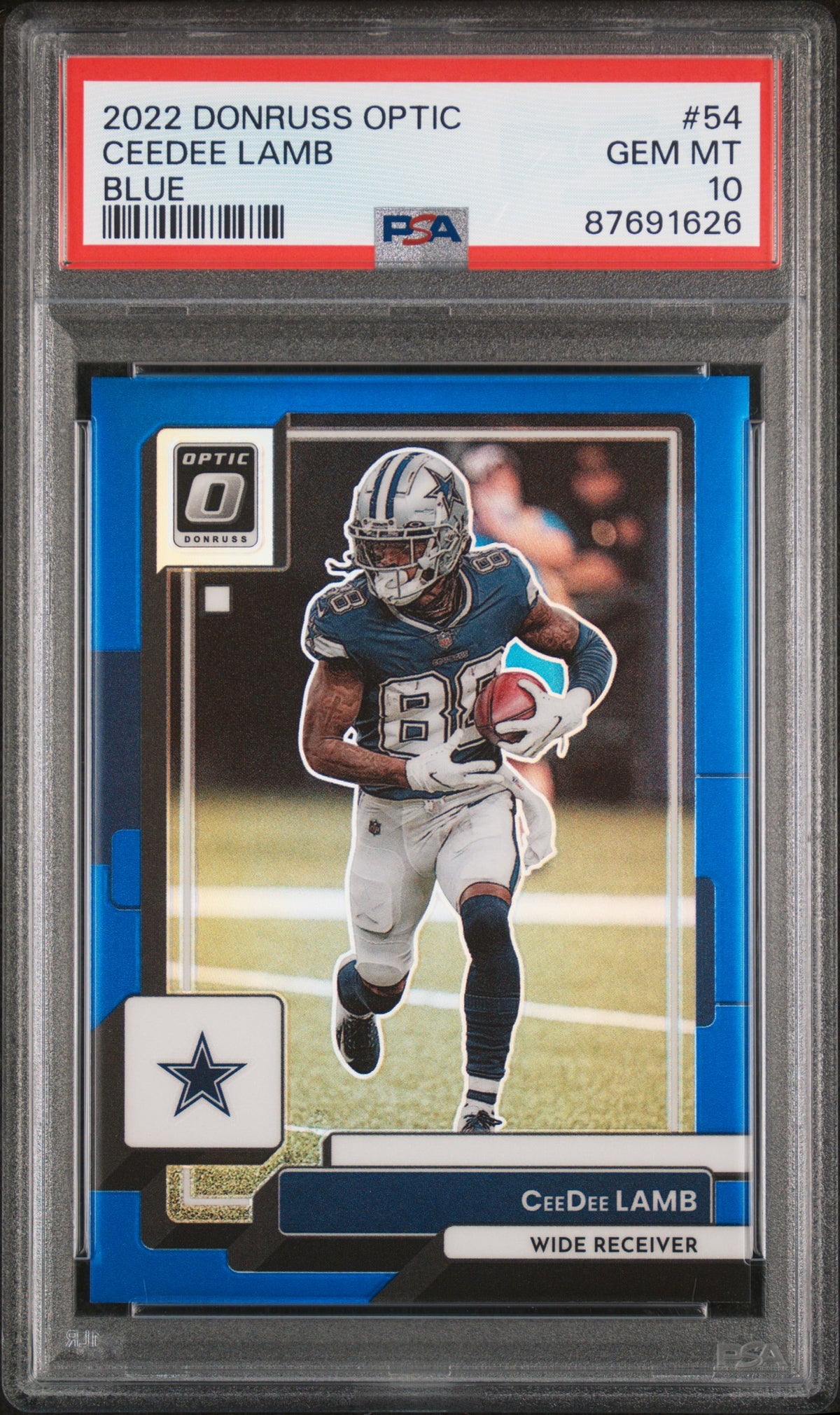 CeeDee Lamb 2022 Panini Donruss Optic Blue Card #54 Graded PSA 10 102/179-Powers Sports Memorabilia