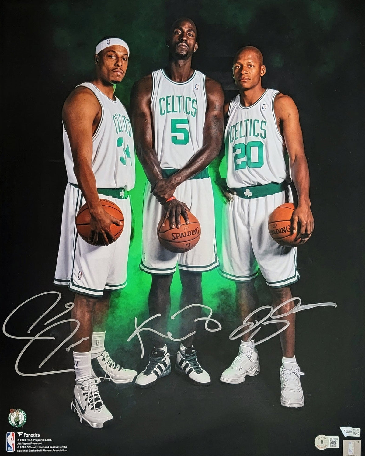 Kevin Garnett Paul Pierce Ray Allen Autographed Boston Celtics Big 3 16x20 Photo Beckett Witnessed-Powers Sports Memorabilia