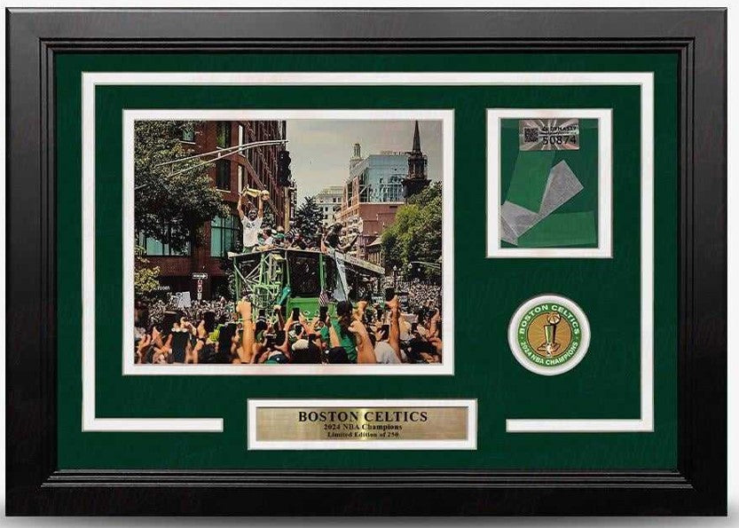 Boston Celtics 2024 NBA Champions Parade 16" x 19" Framed Basketball Display Photo with Parade Confetti-Powers Sports Memorabilia