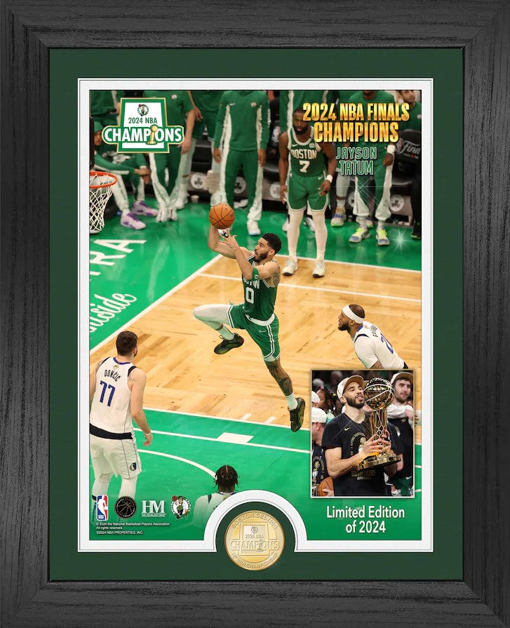 Jayson Tatum Boston Celtics Highland Mint 2024 NBA Champions 13" x 16" Trophy Raising Photo Mint-Powers Sports Memorabilia