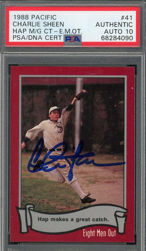 Charlie Sheen 1988 Pacific Eight Men Out Signed Card #41 Auto PSA 10 68284090-Powers Sports Memorabilia
