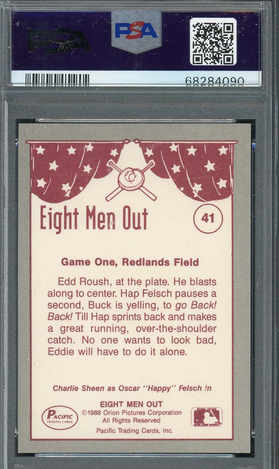 Charlie Sheen 1988 Pacific Eight Men Out Signed Card #41 Auto PSA 10 68284090-Powers Sports Memorabilia