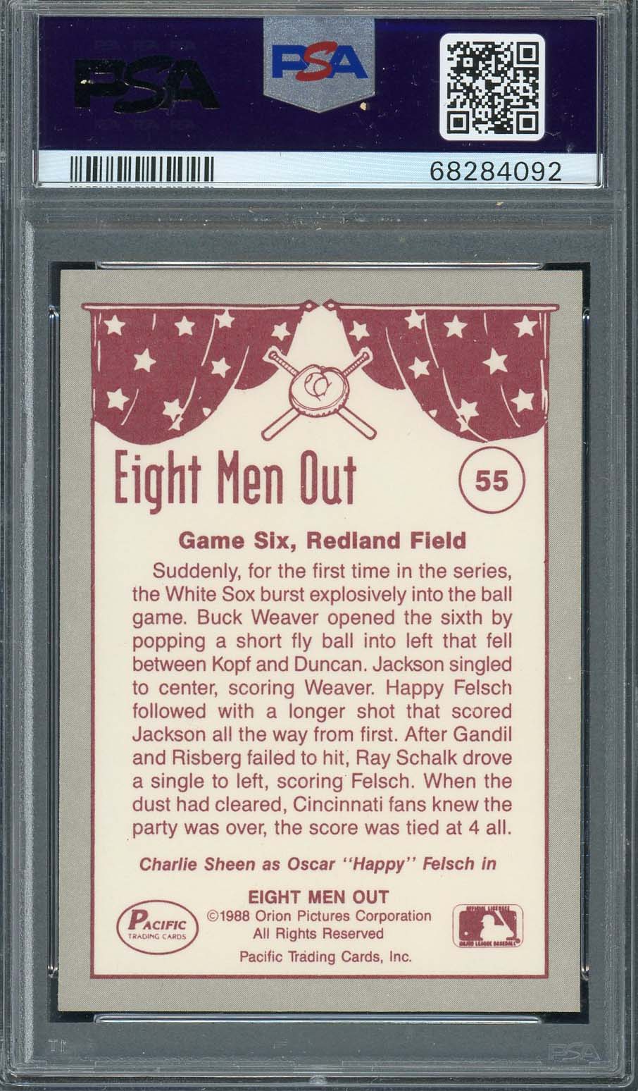 Charlie Sheen 1988 Pacific Eight Men Out Signed Card #55 Auto PSA 10 68284092-Powers Sports Memorabilia