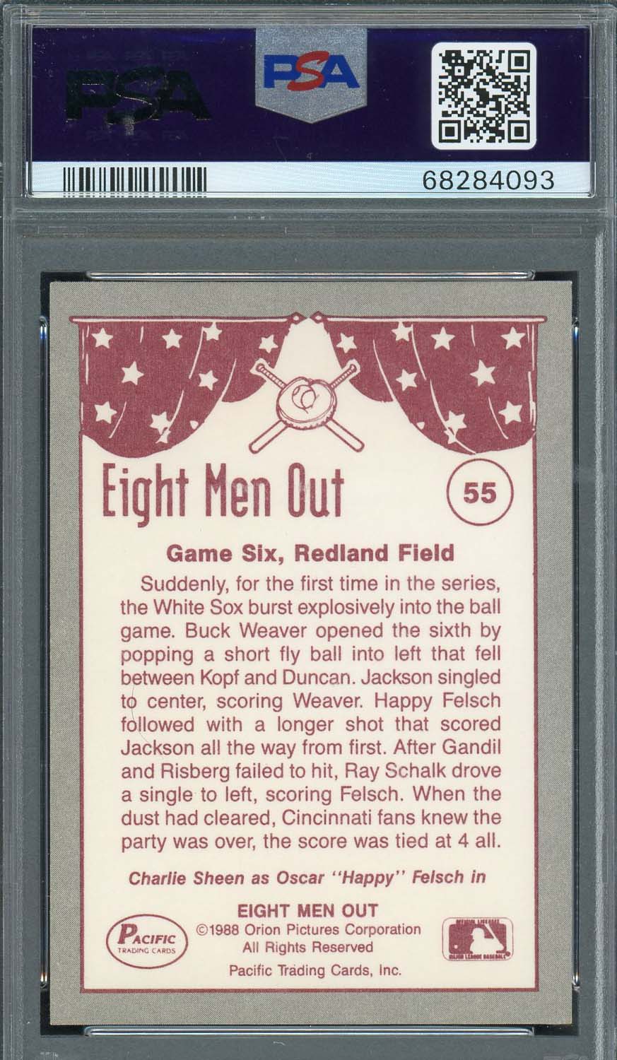 Charlie Sheen 1988 Pacific Eight Men Out Signed Card #55 Auto PSA 10 68284093-Powers Sports Memorabilia
