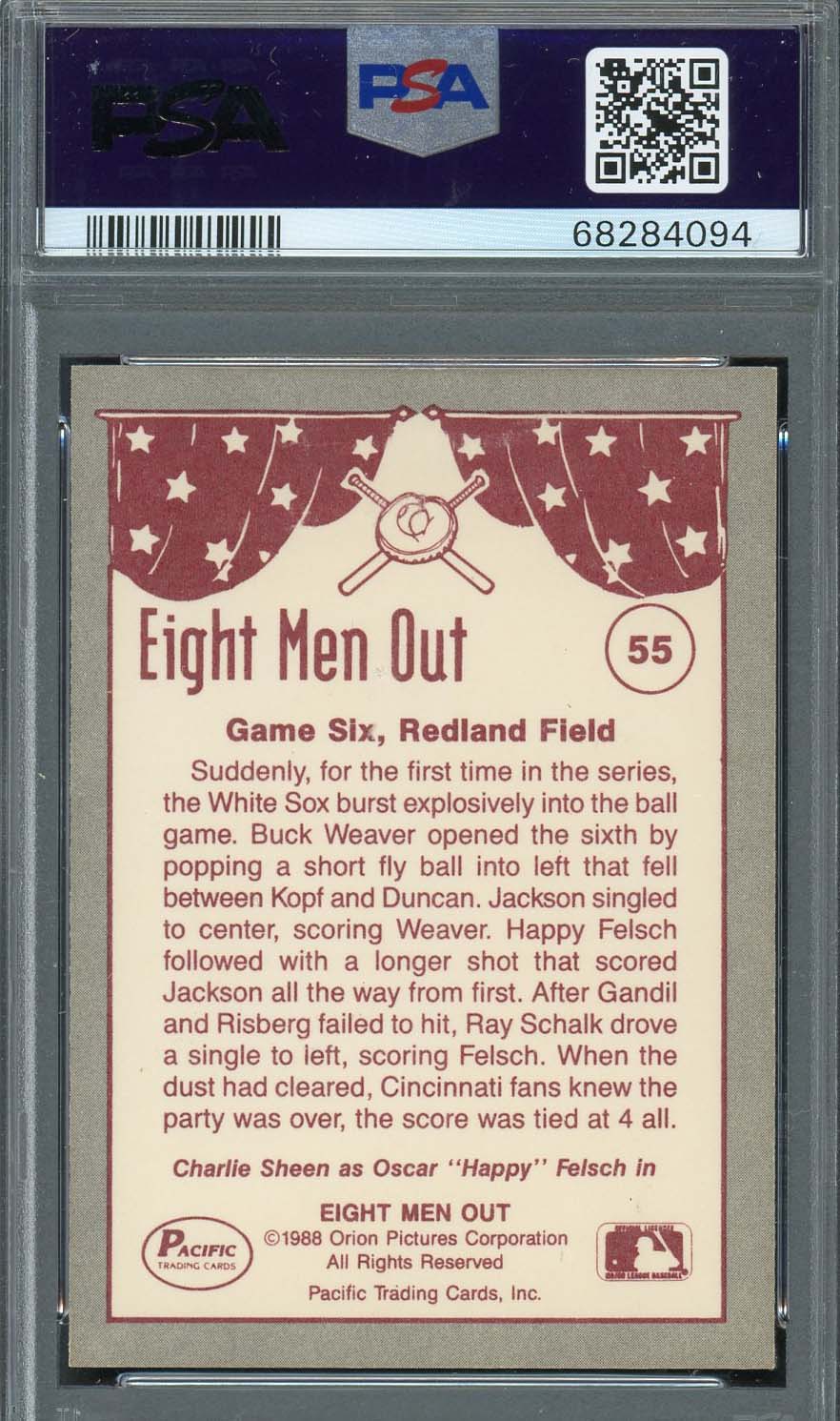 Charlie Sheen 1988 Pacific Eight Men Out Signed Card #55 Auto PSA 10 68284094-Powers Sports Memorabilia
