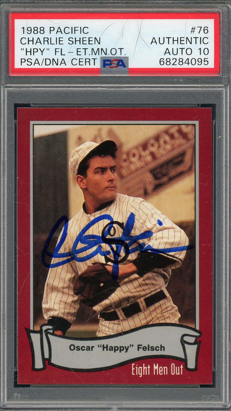 Charlie Sheen 1988 Pacific Eight Men Out Signed Card #76 Auto PSA 10 68284095-Powers Sports Memorabilia