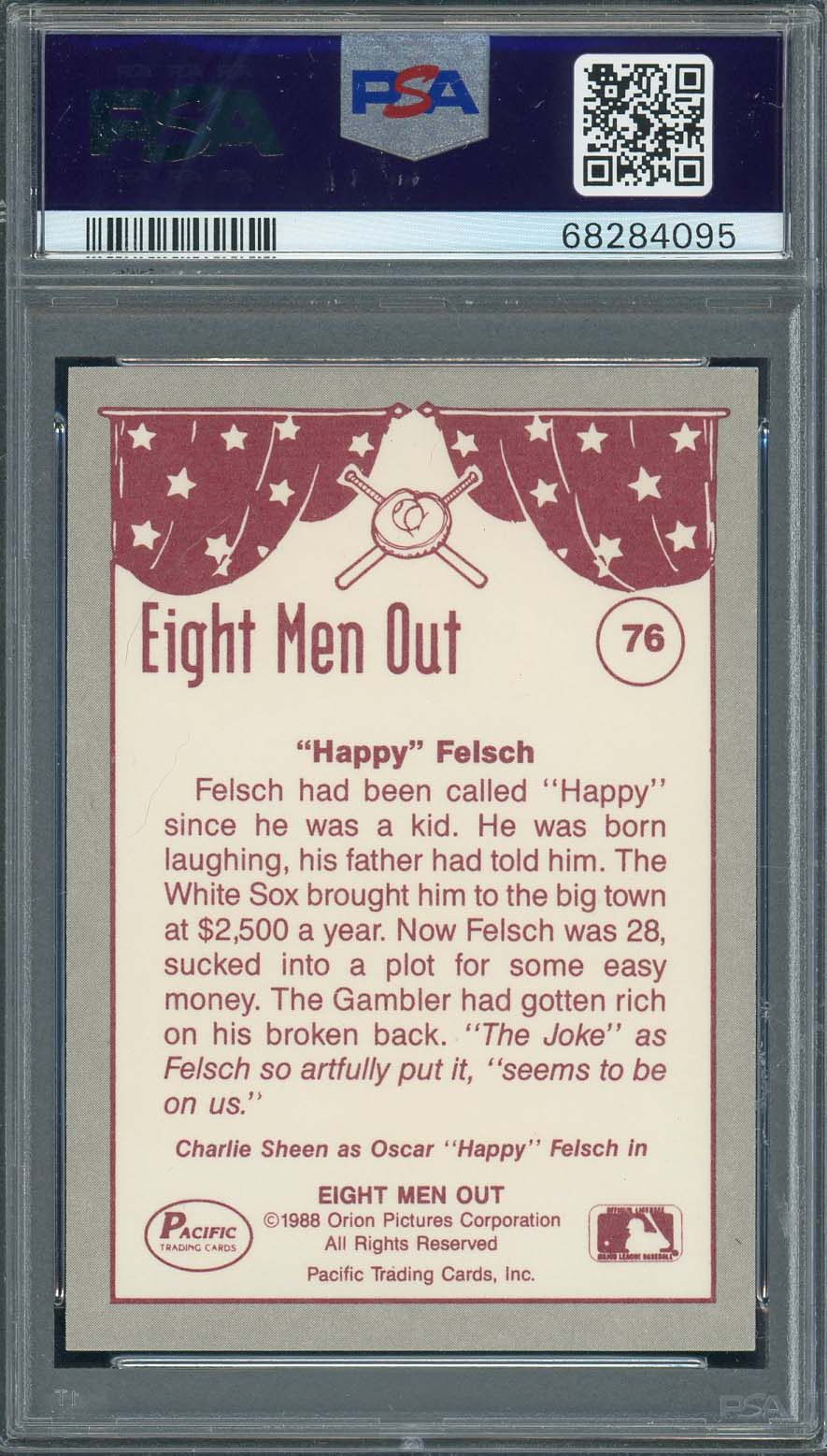 Charlie Sheen 1988 Pacific Eight Men Out Signed Card #76 Auto PSA 10 68284095-Powers Sports Memorabilia