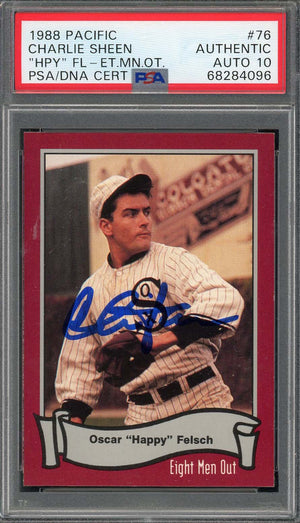 Charlie Sheen 1988 Pacific Eight Men Out Signed Card #76 Auto PSA 10 68284096-Powers Sports Memorabilia