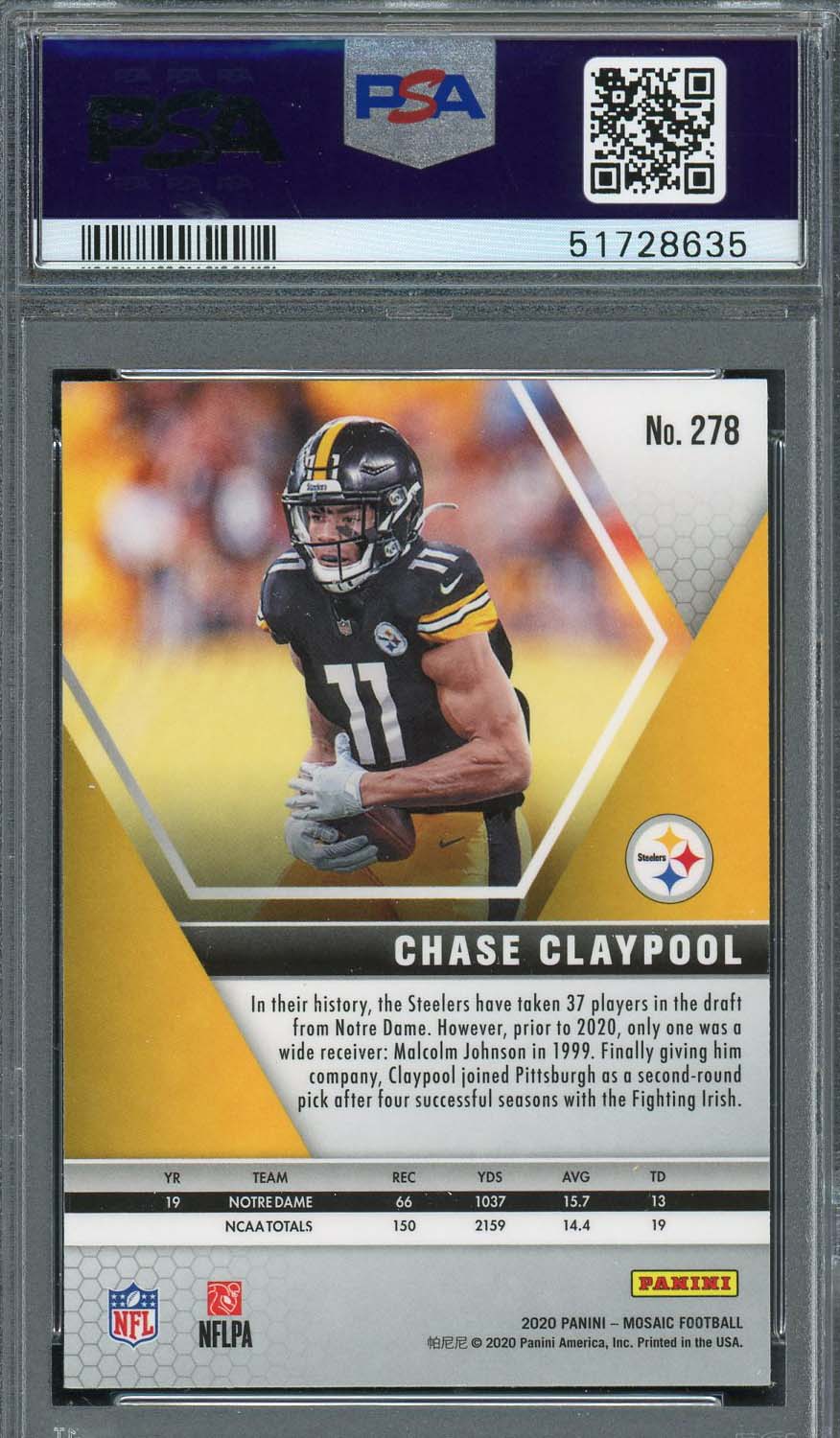 Chase Claypool 2020 Panini Mosaic Football Rookie Card RC #278 PSA 10-Powers Sports Memorabilia