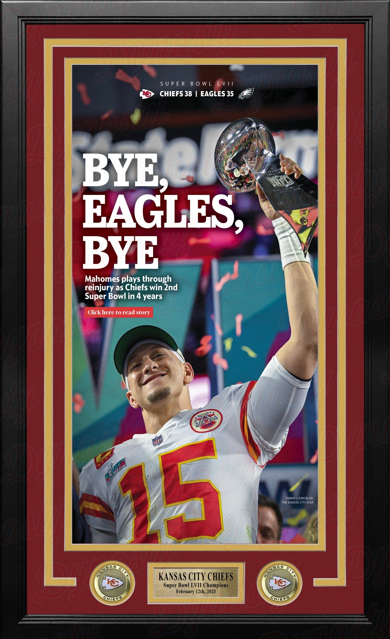 Patrick Mahomes Kansas City Chiefs Super Bowl Champions Framed Newspapers (3 Super Bowls)-Powers Sports Memorabilia