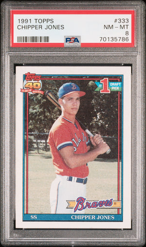 Chipper Jones 1991 Topps Baseball Rookie Card RC #333 Graded PSA 8-Powers Sports Memorabilia