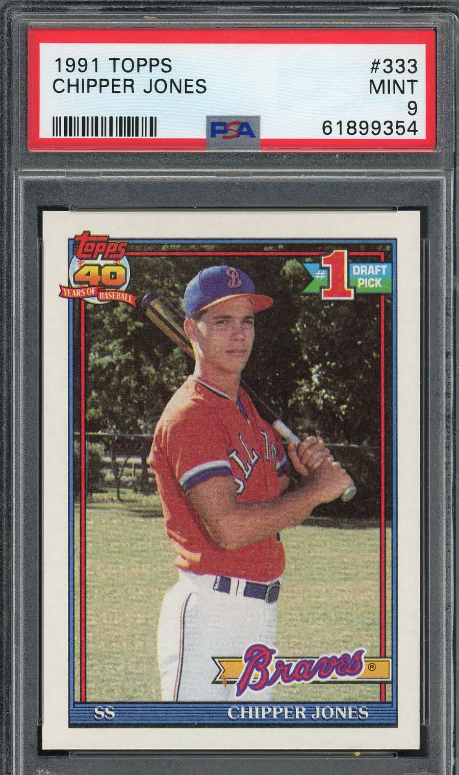 Chipper Jones 1991 Topps Baseball Rookie Card RC #333 Graded PSA 9-Powers Sports Memorabilia