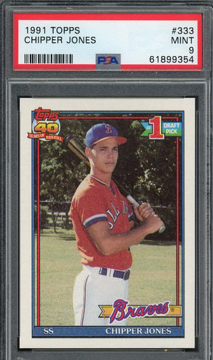Chipper Jones 1991 Topps Baseball Rookie Card RC #333 Graded PSA 9-Powers Sports Memorabilia