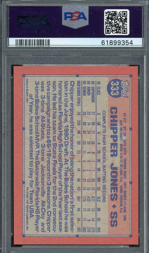 Chipper Jones 1991 Topps Baseball Rookie Card RC #333 Graded PSA 9-Powers Sports Memorabilia
