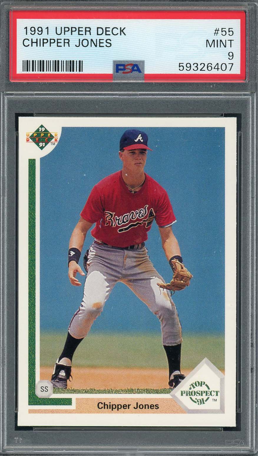 Chipper Jones 1991 Upper Deck Baseball Rookie Card RC #55 Graded PSA 9-Powers Sports Memorabilia